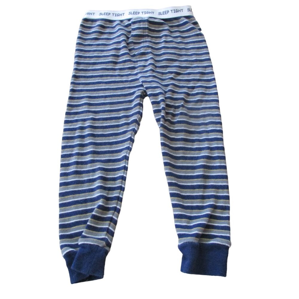 Boys Pull On Pajama Pants Size 24M Blue Green Striped Elastic Toddler Jammies